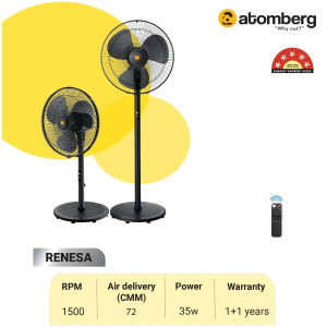 Atomberg Renesa Black w/o swing 16" 400mm Pedestal Fan