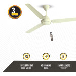 Gorilla Efficio Energy Saving 5 Star Rated 3 Blade Ceiling Fan With Remote Control and BLDC Motor, 1200mm- Ivory