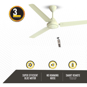 Gorilla Efficio Energy Saving 5 Star Rated 3 Blade Ceiling Fan With Remote Control and BLDC Motor, 1200mm- Ivory